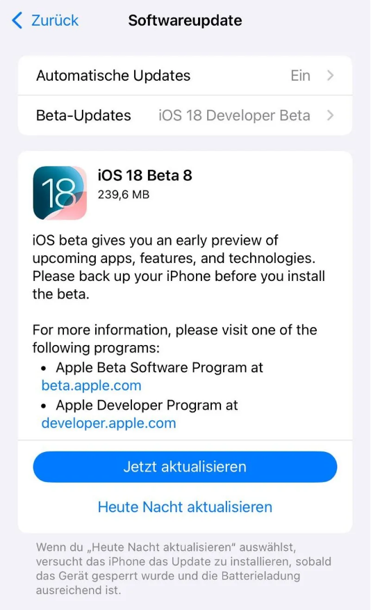 十堰苹果手机维修分享苹果 iOS / iPadOS 18 开发者预览版 Beta 8 发布 